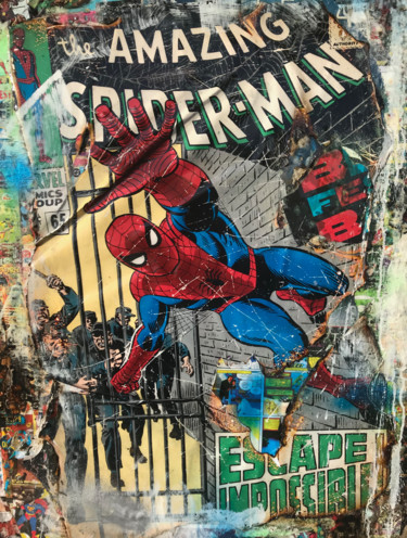 Collages intitulée "Spiderman Retro" par Adriano Cuencas, Œuvre d'art originale, Acrylique