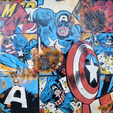 Collages titled "Capitan America Vib…" by Adriano Cuencas, Original Artwork, Acrylic