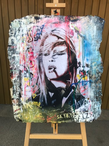 Collagen mit dem Titel "Pop Bardot" von Adriano Cuencas, Original-Kunstwerk, Acryl