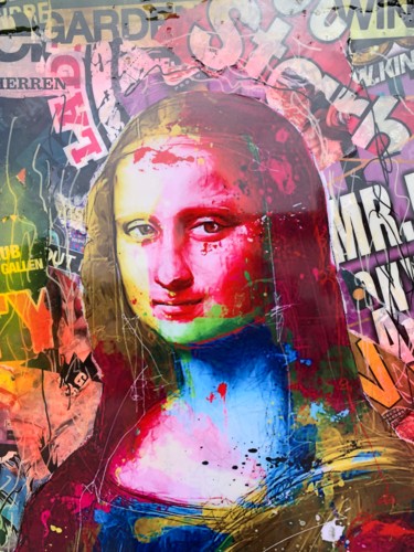 Collagen mit dem Titel "Mona Lisa Pop" von Adriano Cuencas, Original-Kunstwerk, Acryl