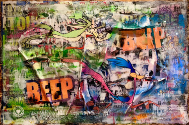 Collages intitulée "Road Runner & Coyote" par Adriano Cuencas, Œuvre d'art originale, Collages