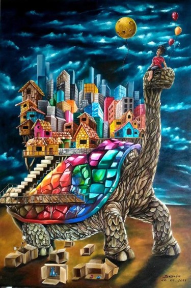 Pintura titulada "A grande Tartaruga" por Adriano Salvador, Obra de arte original, Tinta