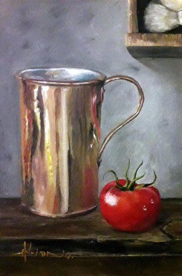 Painting titled "Bronze, vermelho e…" by Adriano Felix, Original Artwork, Oil