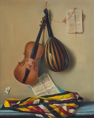 Painting titled "strumenti musicali" by Adriano Gajoni, Original Artwork, Oil