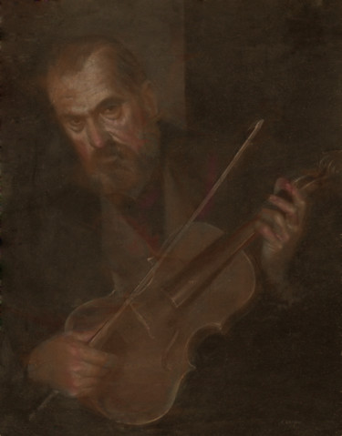Peinture intitulée "clochard violoniste…" par Adriano Gajoni, Œuvre d'art originale, Huile
