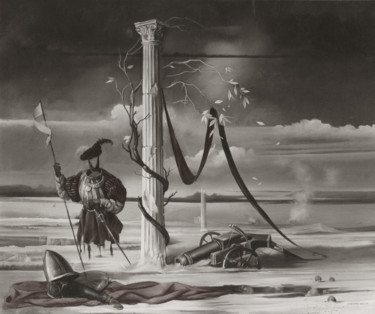 Peinture intitulée "chevalier et colonne" par Adriano Gajoni, Œuvre d'art originale, Huile
