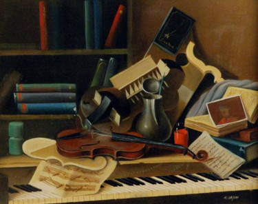 Painting titled "The music room" by Adriano Gajoni, Original Artwork, Oil