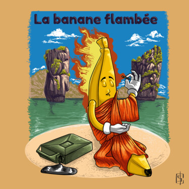 Digitale Kunst mit dem Titel "La banane flambée" von Adrien Cambien, Original-Kunstwerk, 2D digitale Arbeit