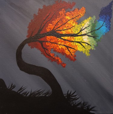 Painting titled "Saule Arc en ciel" by Adrien C., Original Artwork, Acrylic