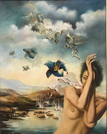 Painting titled "L'inquietude mégali…" by Adrien Demiri, Original Artwork, Oil