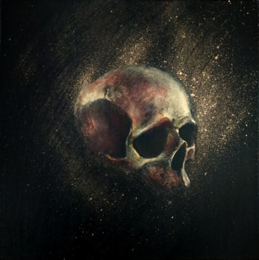 Painting titled "Golden Skull" by Adrien Conrad, Original Artwork, Acrylic