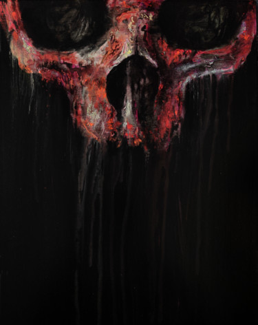 Peinture intitulée "Orange Skull" par Adrien Conrad, Œuvre d'art originale, Acrylique