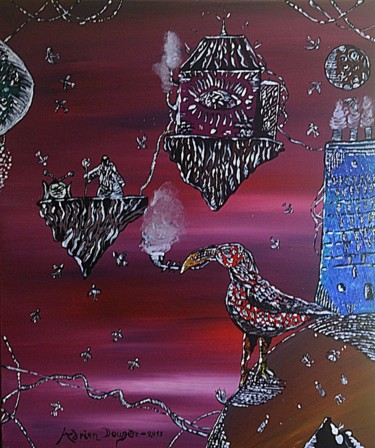 Painting titled "corbeau hallucinogè…" by Adrien Dougère-Llorens, Original Artwork, Acrylic