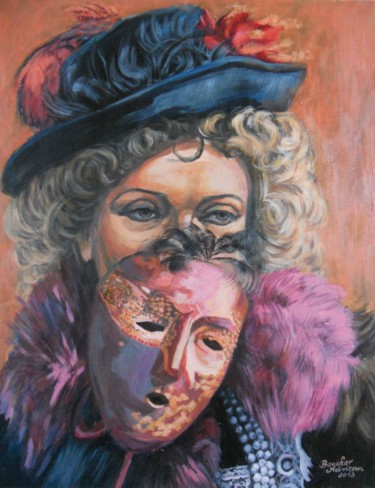 Painting titled "La misteriosa" by Adrienn Bocskor, Original Artwork, Oil
