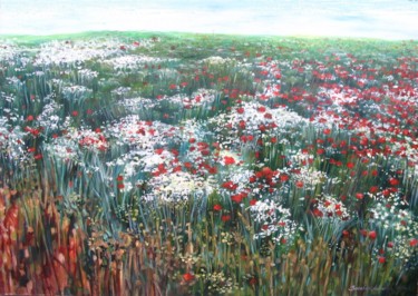 Peinture intitulée "Il prato in fiore" par Adrienn Bocskor, Œuvre d'art originale, Huile