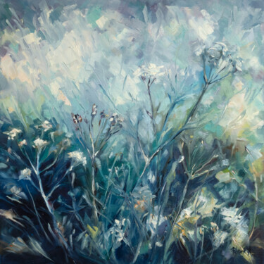 Painting titled "Wildflowers" by Adrienn Pécsek, Original Artwork, Oil Mounted on Wood Stretcher frame