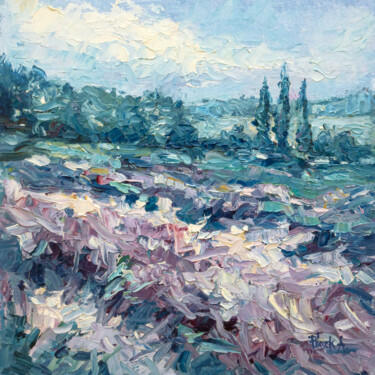 Peinture intitulée "Provence Lavender F…" par Adrienn Pécsek, Œuvre d'art originale, Huile Monté sur Autre panneau rigide