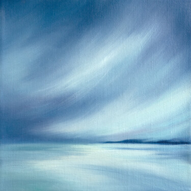 Painting titled "Minimalist Seascape" by Adrienn Pécsek, Original Artwork, Oil Mounted on Wood Stretcher frame