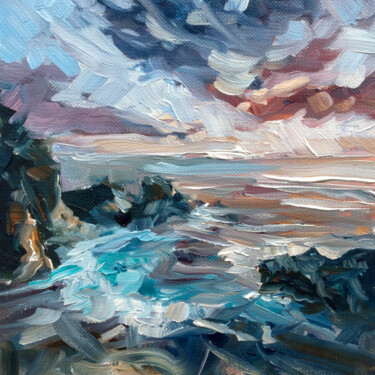 Schilderij getiteld "Sunset Cove" door Adrienn Pécsek, Origineel Kunstwerk, Olie