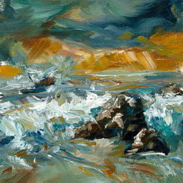 Pintura intitulada "Mini Seascape" por Adrienn Pécsek, Obras de arte originais, Óleo