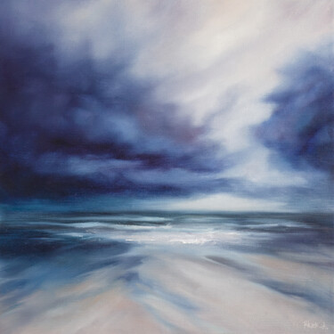 Painting titled "Evening Storm" by Adrienn Pécsek, Original Artwork, Oil Mounted on Wood Stretcher frame