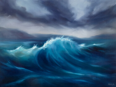 Painting titled "The Wave" by Adrienn Pécsek, Original Artwork, Oil Mounted on Wood Stretcher frame