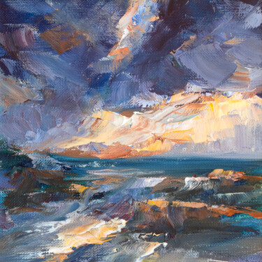 Painting titled "Sunset Seascape In…" by Adrienn Pécsek, Original Artwork, Oil