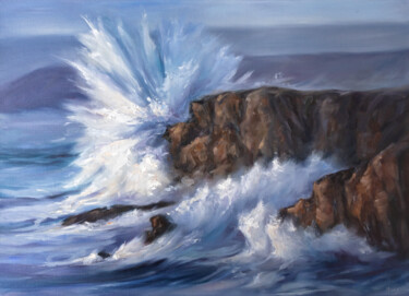 Painting titled "Crashing Wave" by Adrienn Pécsek, Original Artwork, Oil Mounted on Wood Stretcher frame