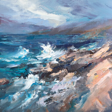 Painting titled "Stormy Shores" by Adrienn Pécsek, Original Artwork, Oil
