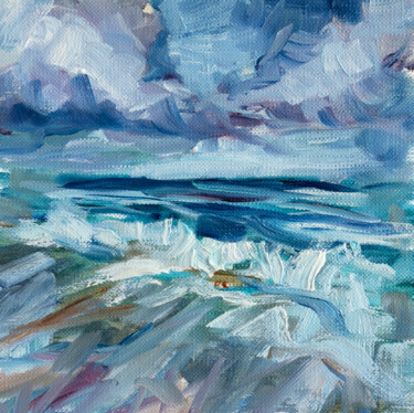 Painting titled "Beach Waves" by Adrienn Pécsek, Original Artwork, Oil