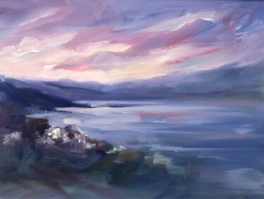 Painting titled "Panorama In Vrbnik" by Adrienn Pécsek, Original Artwork, Oil