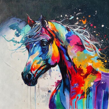 Painting titled "horse paintings on…" by Rashmi Soni, Original Artwork, Oil Mounted on Wood Stretcher frame