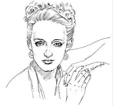 Drawing titled "Bette Davis" by Adrovando Claro, Original Artwork, Ink