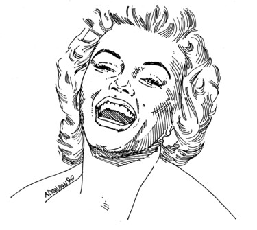 Zeichnungen mit dem Titel "Marilyn Monroe" von Adrovando Claro, Original-Kunstwerk, Tinte