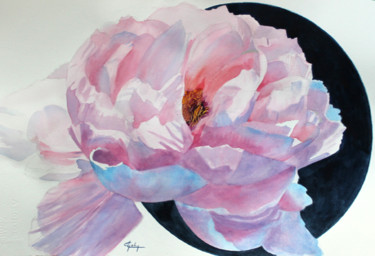 Painting titled "Une Pivoine" by Adyne Gohy, Original Artwork, Watercolor