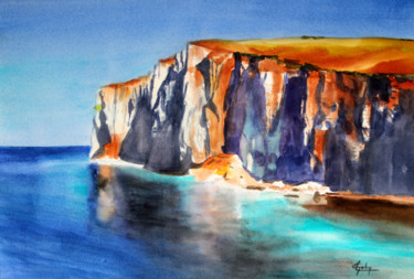 Malerei mit dem Titel "Falaise en baie de…" von Adyne Gohy, Original-Kunstwerk, Aquarell