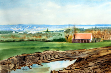 Painting titled "Dans la campagne he…" by Adyne Gohy, Original Artwork, Watercolor