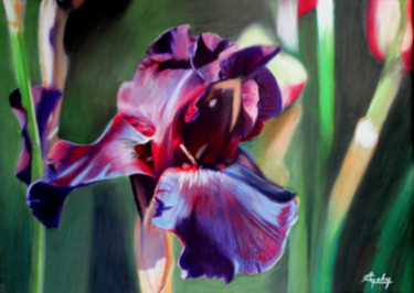 Painting titled "Iris bleu 2" by Adyne Gohy, Original Artwork, Pastel