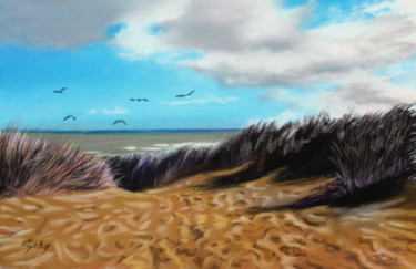 Painting titled "A la mer du Nord" by Adyne Gohy, Original Artwork, Pastel