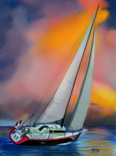 Malerei mit dem Titel "Sur la vague..." von Adyne Gohy, Original-Kunstwerk, Pastell