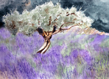 Painting titled "La provence!" by Adyne Gohy, Original Artwork, Watercolor Mounted on Wood Stretcher frame