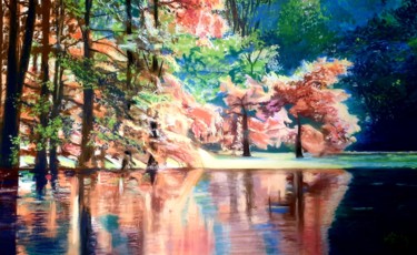 L'Etang de Boulieu en automne Peinture intitulée "L'Etang de Boulieu…" par Adyne Gohy, Œuvre d'art originale, Pastel Monté sur Carton