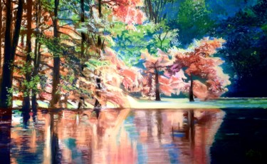 Painting titled "L'Etang de Boulieu…" by Adyne Gohy, Original Artwork, Pastel Mounted on Cardboard