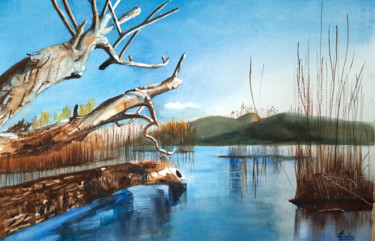 Peinture intitulée "Au Lac du Bourget" par Adyne Gohy, Œuvre d'art originale, Aquarelle