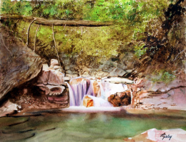 Peinture intitulée "Cascade de l'Envers…" par Adyne Gohy, Œuvre d'art originale, Aquarelle