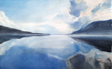 Painting titled "Le lac du Bourget" by Adyne Gohy, Original Artwork, Watercolor