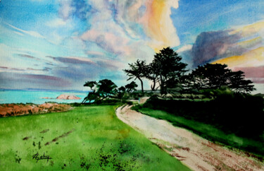 Painting titled "Sur Lîle Callot ( B…" by Adyne Gohy, Original Artwork, Watercolor