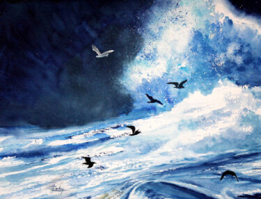 Peinture intitulée "Marée d' Equinoxe" par Adyne Gohy, Œuvre d'art originale, Aquarelle