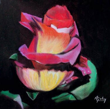 Painting titled "Un bouton de rose" by Adyne Gohy, Original Artwork, Pastel Mounted on Cardboard