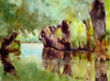 Schilderij getiteld "Dans les Marais Poi…" door Adyne Gohy, Origineel Kunstwerk, Olie